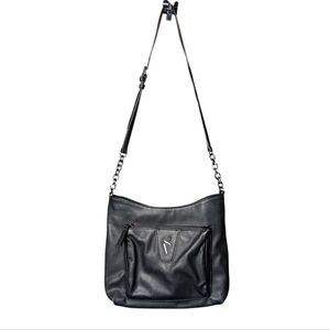 Simply Vera Wang Women's Black Faux Leather Shoulder Bag Chain Buckle Strap